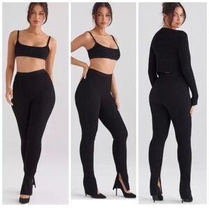 HOUSE OF CB Mitzi Black Ribbed Knit Leggings Size Small NWT